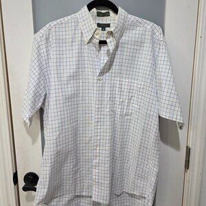Robinson’s Men’s Button Up Shirt M White Blue Plaid Oxford Cotton